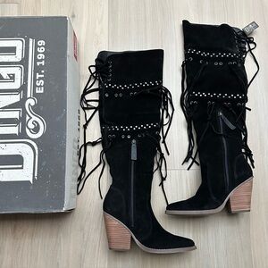 Dingo Tall Fringe Boots Women's 8 M Witchy Woman DI268 Western Chic Suede BLACK